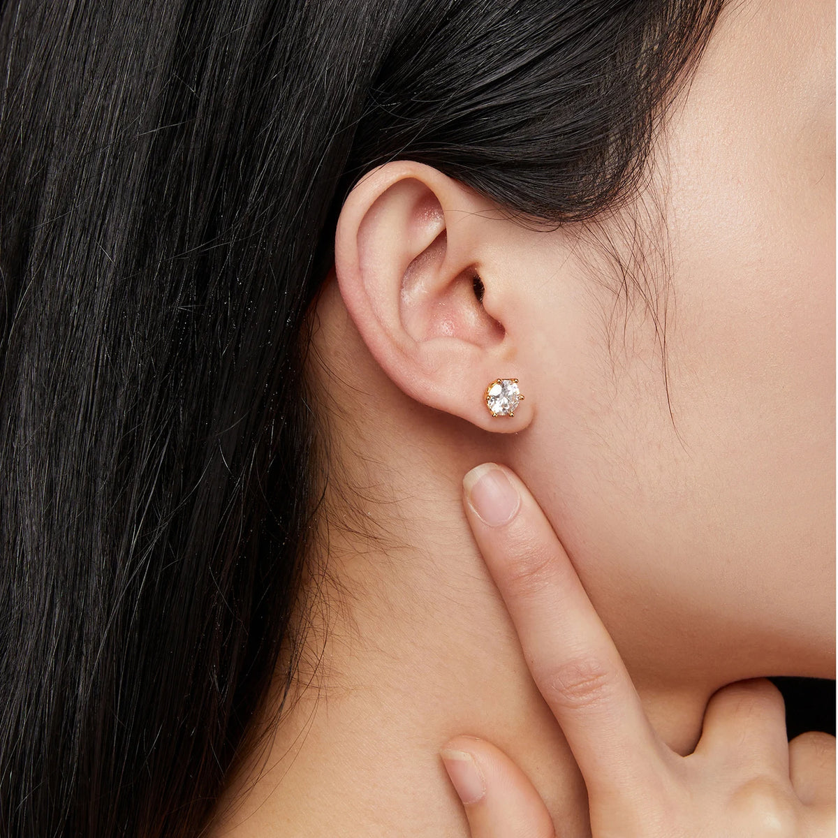 Round Moissanite Screw-Back Stud Earrings in Silver — Stud worn