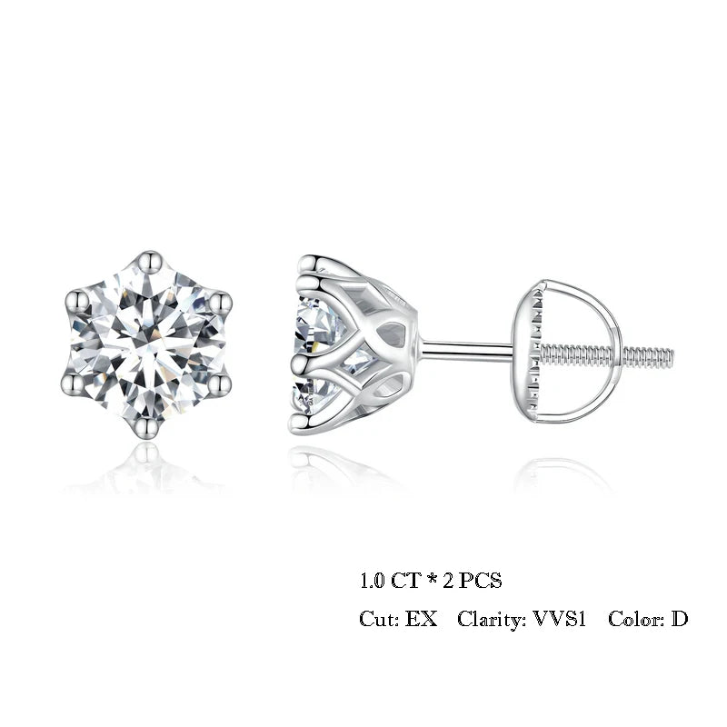 Round Moissanite Screw-Back Stud Earrings in Silver — Silver 1ct each