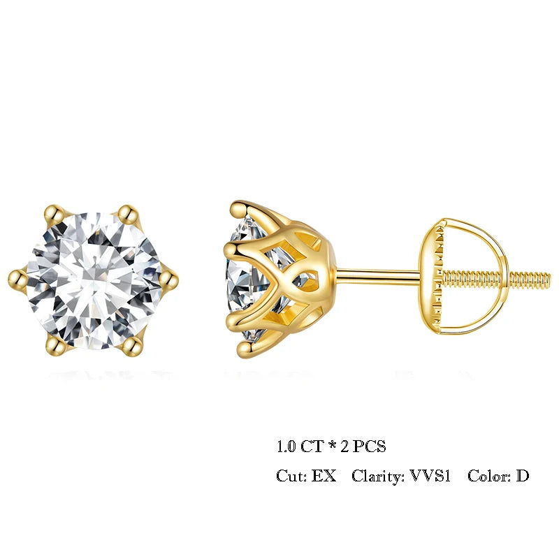 Round Moissanite Screw-Back Stud Earrings in Silver — Gold-tone 1ct each