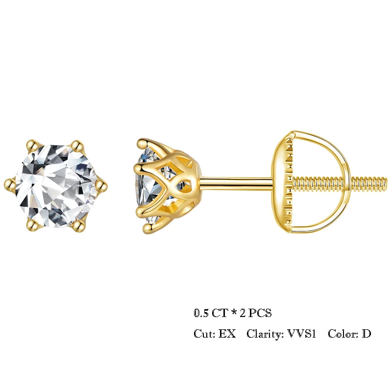 Round Moissanite Screw-Back Stud Earrings in Silver — Gold-tone 0.5ct each