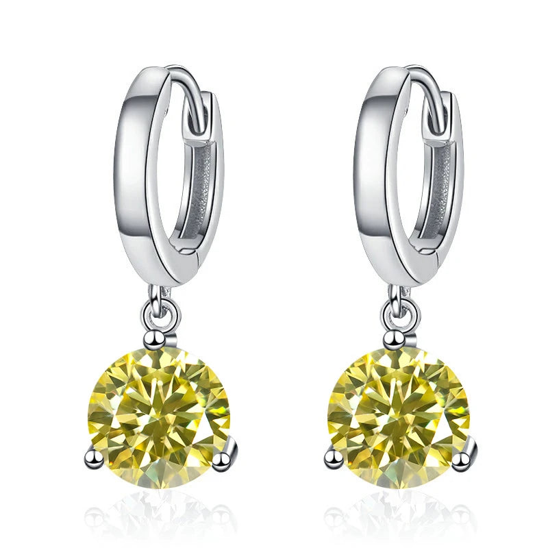 Colorful Solitaire Moissanite Hoop Drops in Sterling Silver — Lemon Yellow
