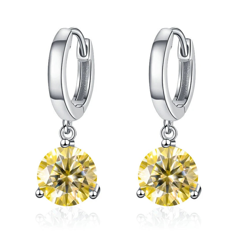 Colorful Solitaire Moissanite Hoop Drops in Sterling Silver — Golden Yellow