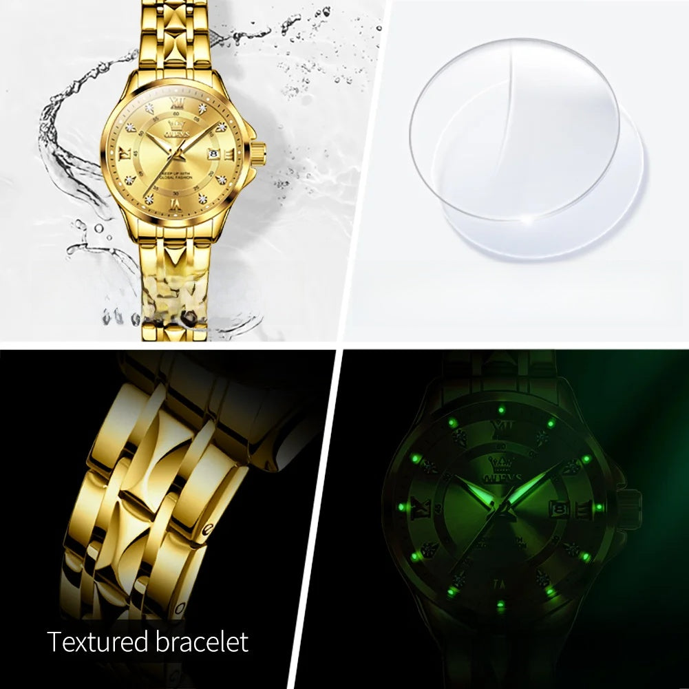 Women's 30mm Bracelet Watch with Date — Bracelet, dial window and luminous display details