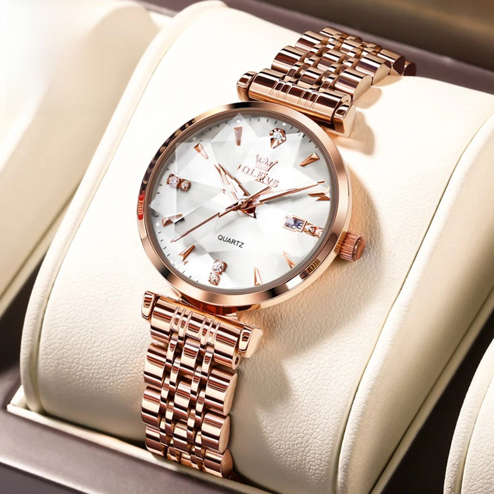 Women's Rose Gold-Tone Faceted Dial Quartz Watch — Rose Gold Tone / White Dial