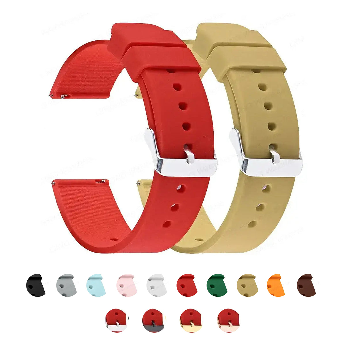 Suunto Smooth Silicone Buckle Band - Red and khaki straps with color previews