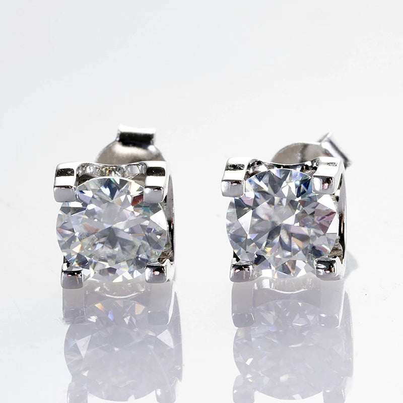 Colored Moissanite Necklace & Stud Earring Set in Silver — White studs from front