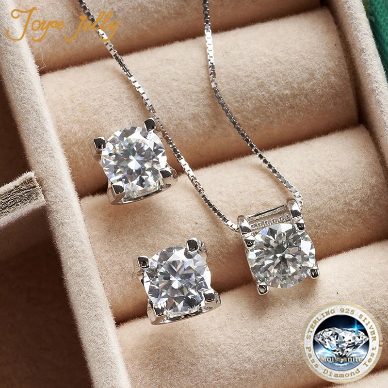 Colored Moissanite Necklace & Stud Earring Set in Silver — White necklace and earrings