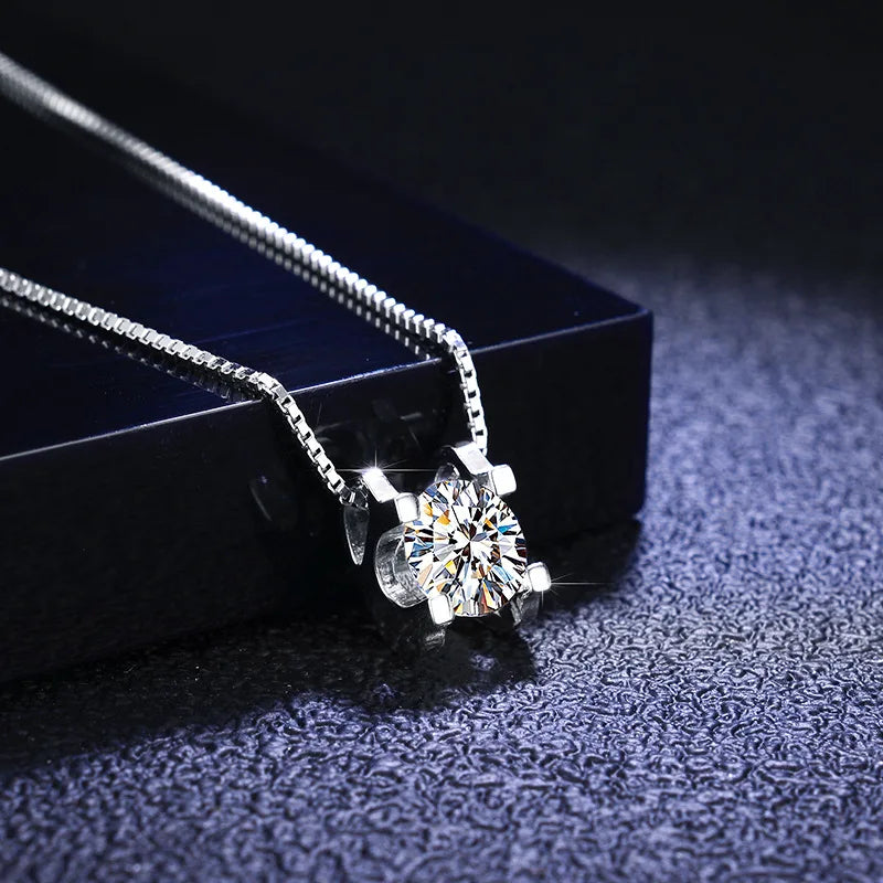 Colored Moissanite Necklace & Stud Earring Set in Silver — White solitaire pendant