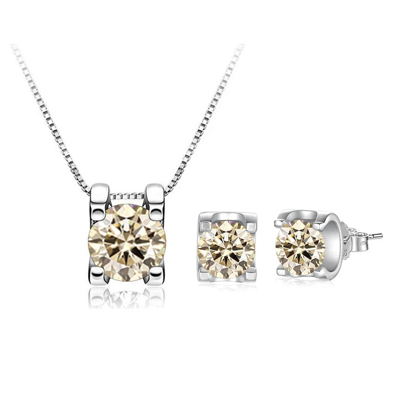 Colored Moissanite Necklace & Stud Earring Set in Silver — Light yellow set