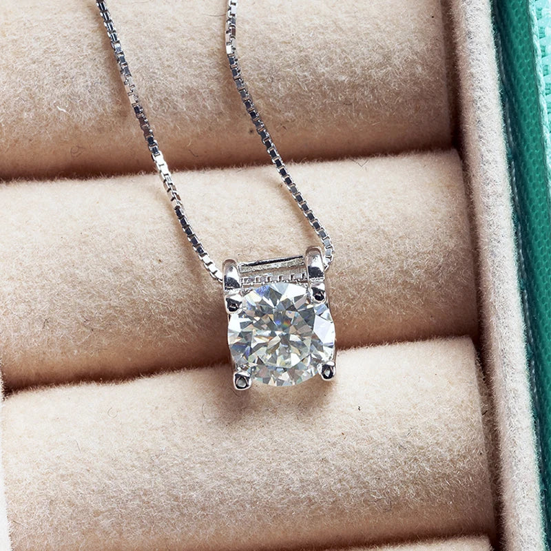 Colored Moissanite Necklace & Stud Earring Set in Silver — White pendant close-up