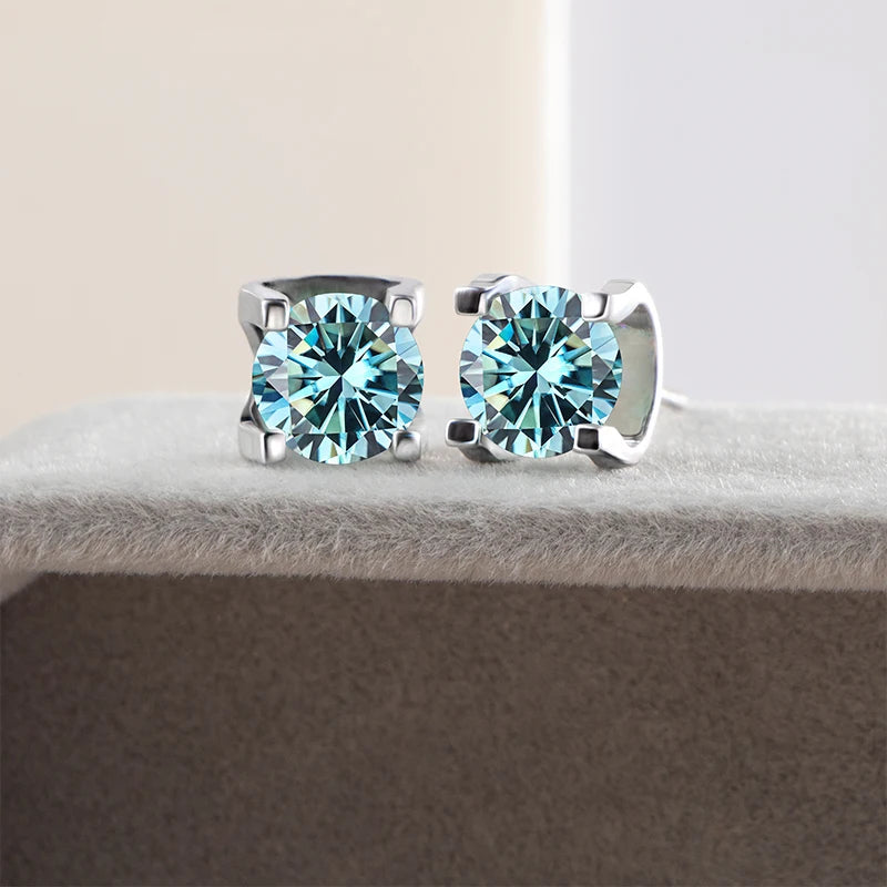 Colored Moissanite Necklace & Stud Earring Set in Silver — Blue studs