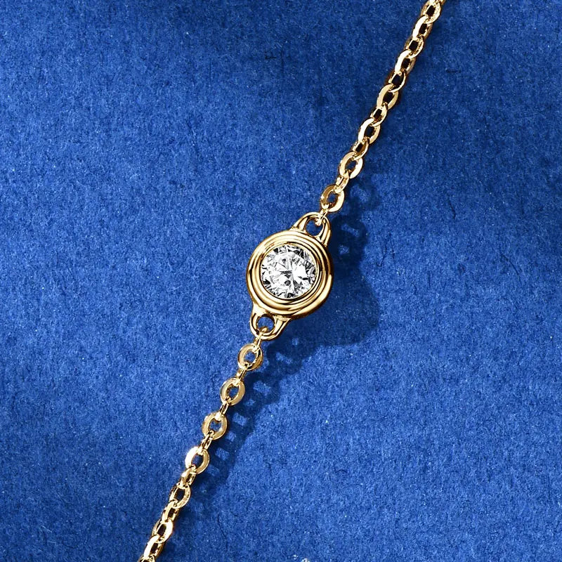 Bezel Moissanite Necklace, Bracelet & Stud Earring Set - Gold-tone bezel detail