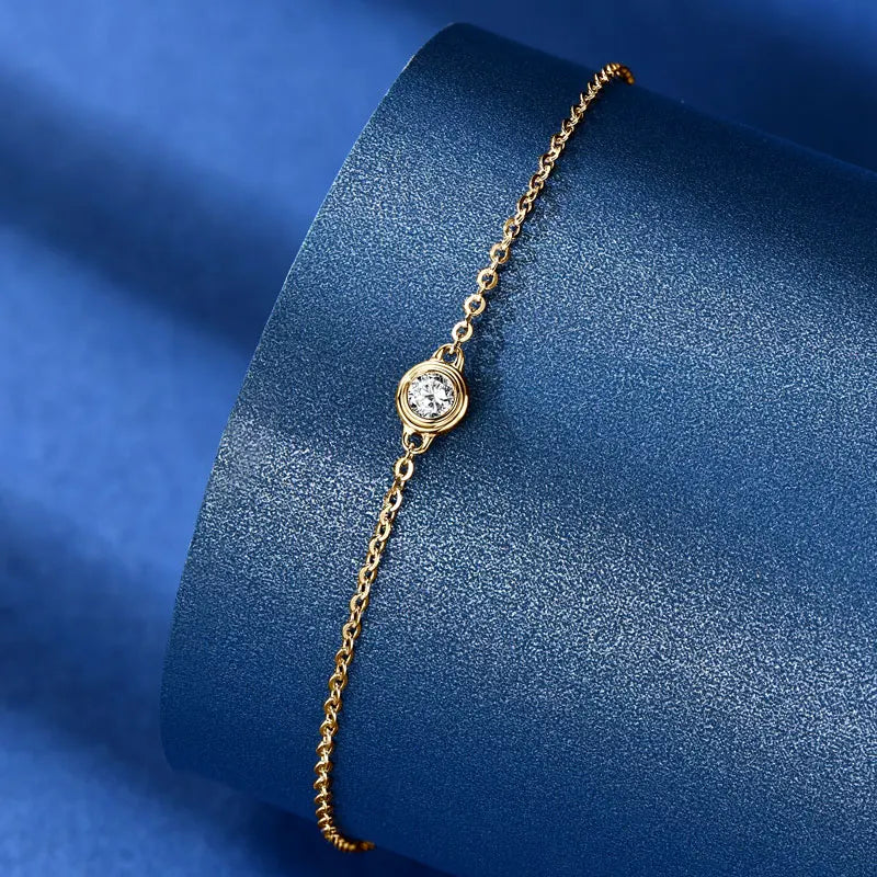 Bezel Moissanite Necklace, Bracelet & Stud Earring Set - Gold-tone bracelet