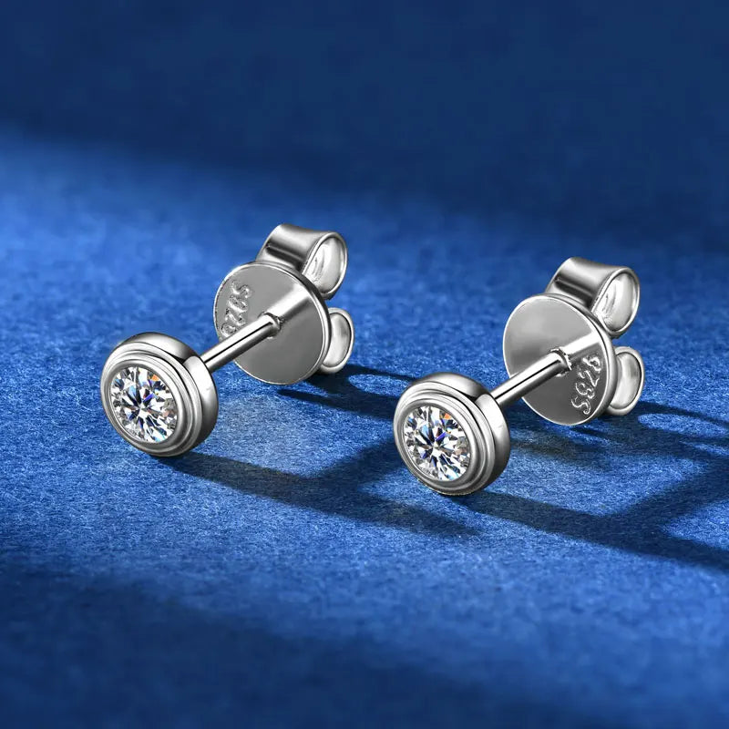 Bezel Moissanite Necklace, Bracelet & Stud Earring Set - Silver stud pair