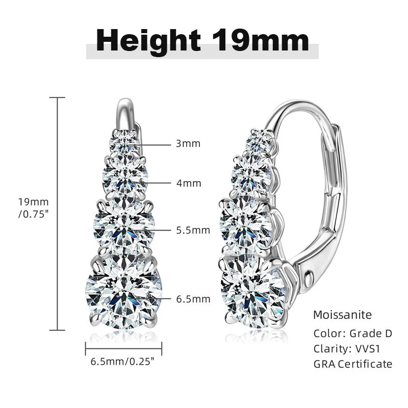 Graduated Four-Stone Moissanite Leverback Earrings — Silver 19mm dimensions