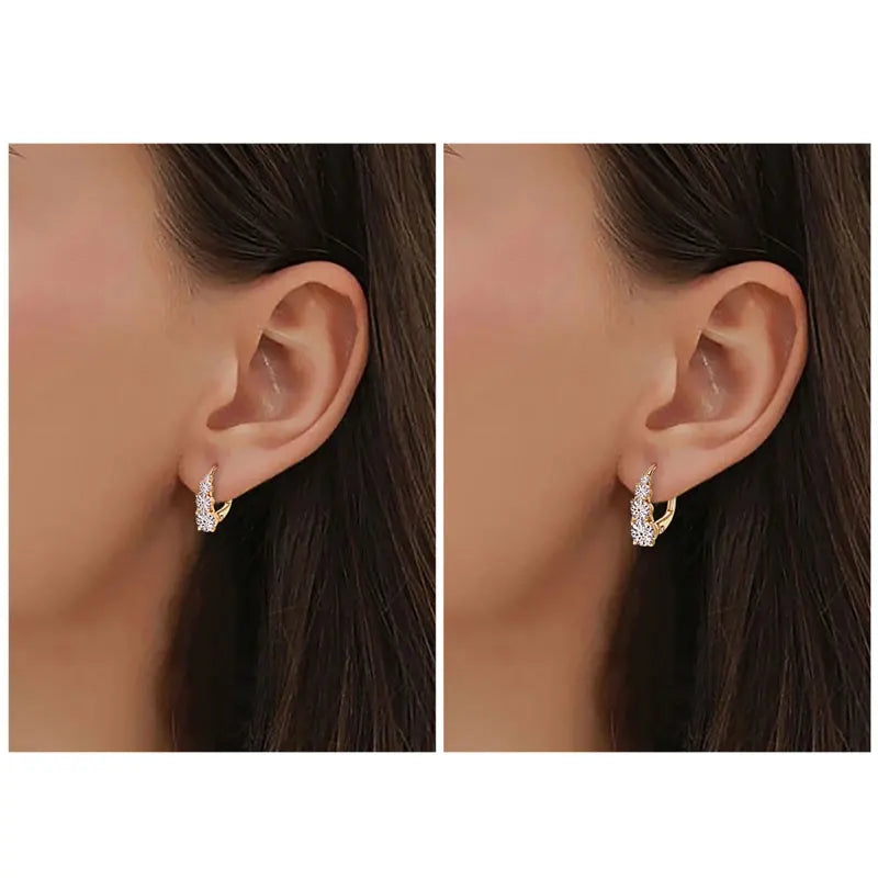 Graduated Four-Stone Moissanite Leverback Earrings — Two sizes worn on the ear