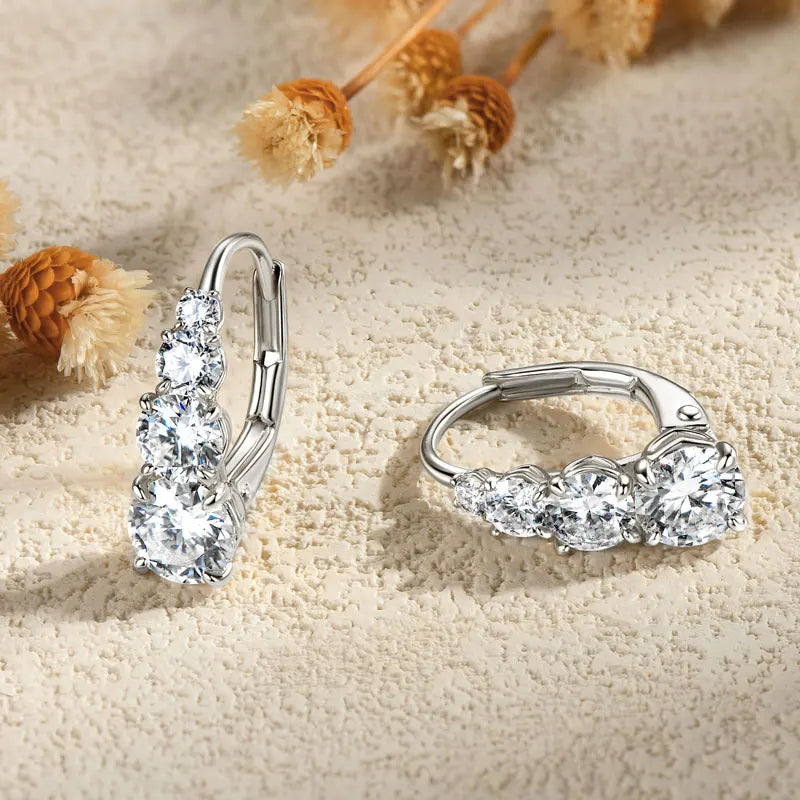 Graduated Four-Stone Moissanite Leverback Earrings — Silver four-stone earrings