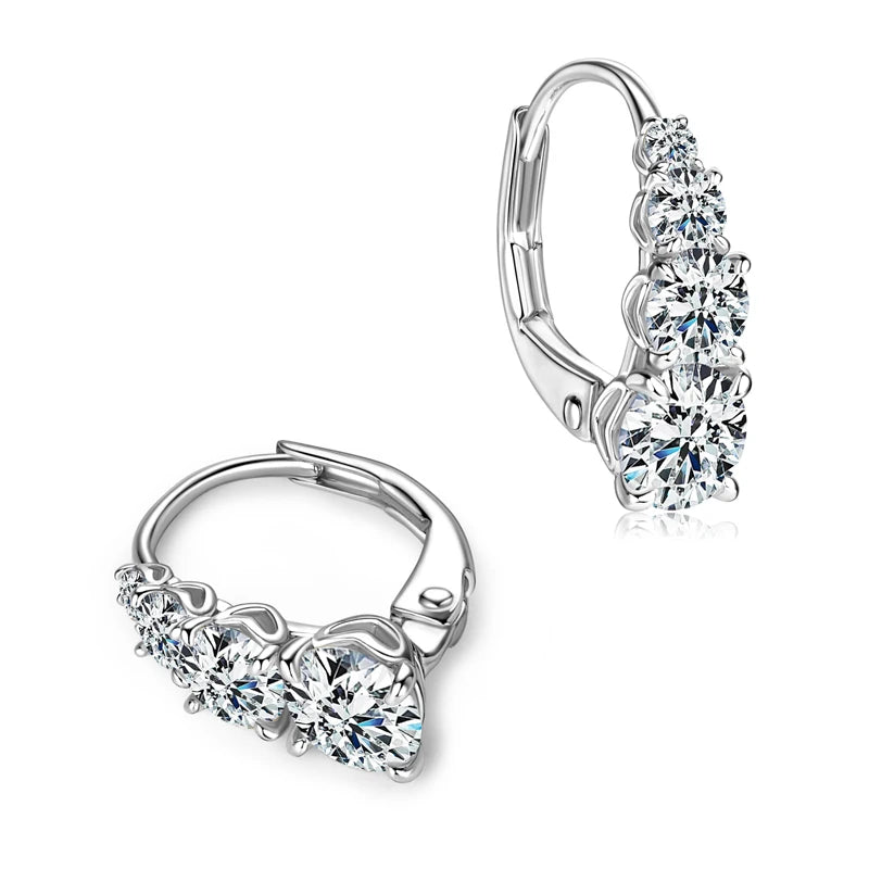 Graduated Four-Stone Moissanite Leverback Earrings — Silver leverback posts