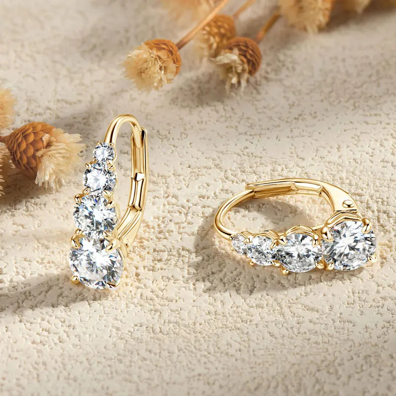 Graduated Four-Stone Moissanite Leverback Earrings — Gold-Tone four-stone earrings