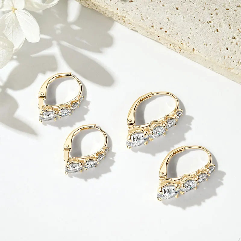 Graduated Four-Stone Moissanite Leverback Earrings — Two Gold-Tone sizes compared