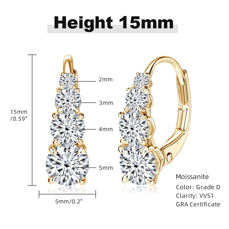 Graduated Four-Stone Moissanite Leverback Earrings — Gold-Tone 15mm dimensions