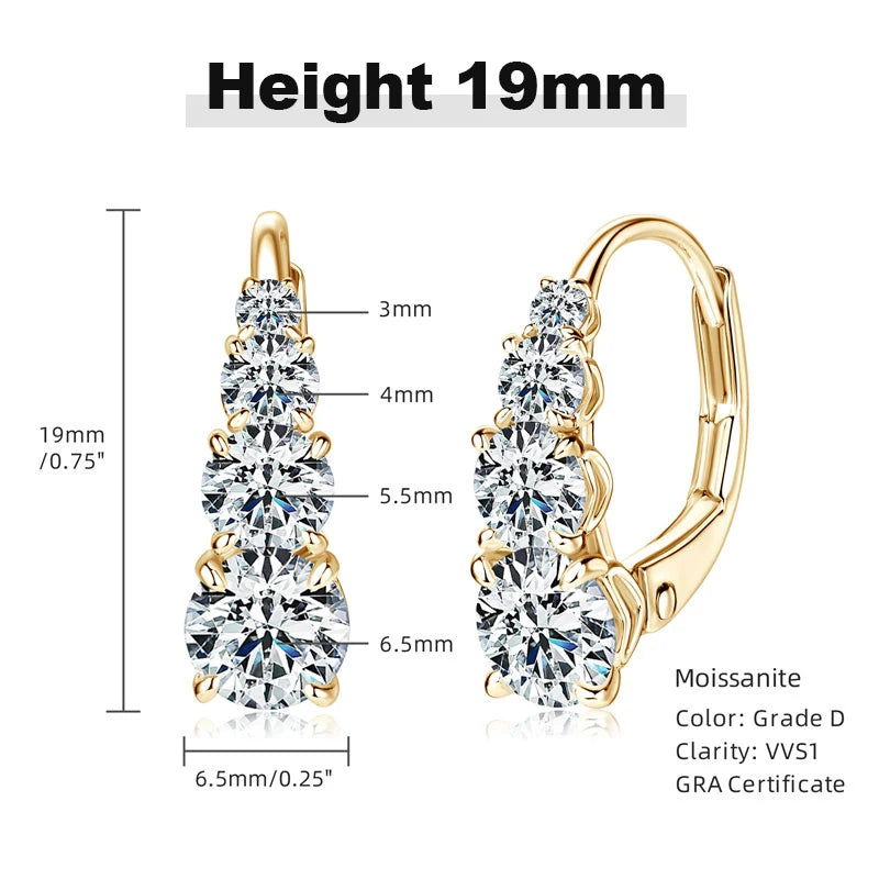 Graduated Four-Stone Moissanite Leverback Earrings — Gold-Tone 19mm dimensions