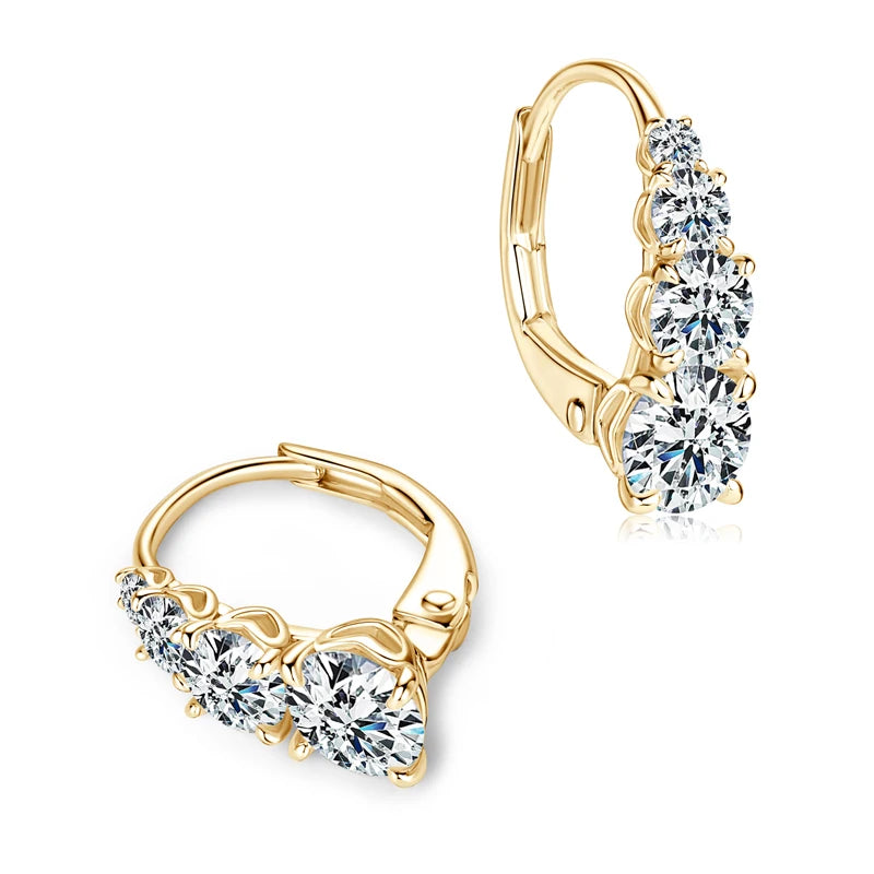 Graduated Four-Stone Moissanite Leverback Earrings — Gold-Tone leverback posts