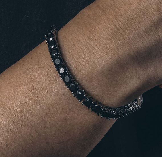 4mm Black Stone 925 Sterling Silver Tennis Bracelet by Lilac Quartz