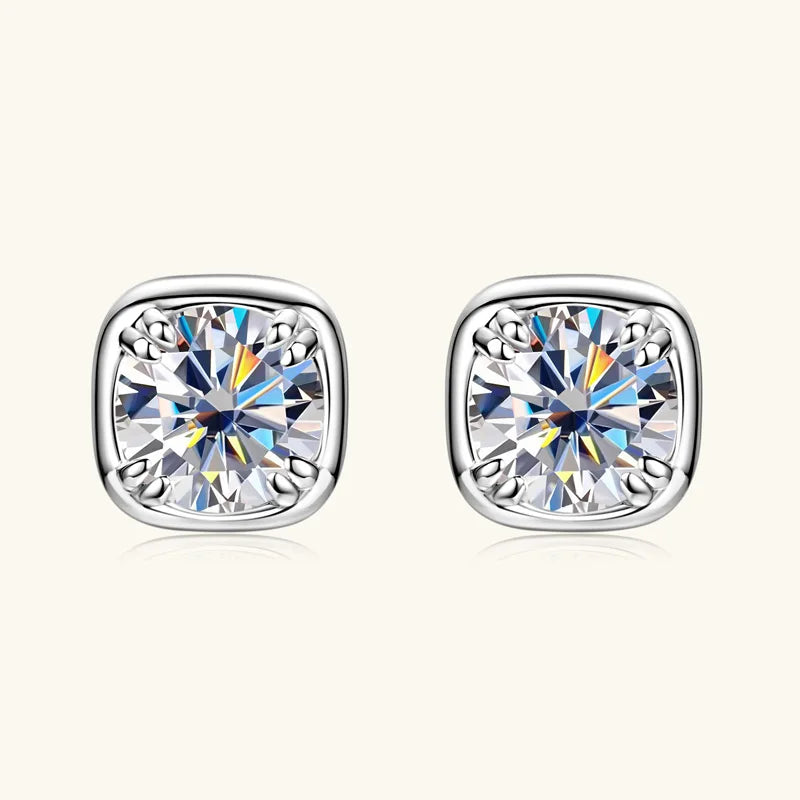 Round Moissanite Square-Setting Stud Earrings — Silver-tone stud front view — BandsCo Straps