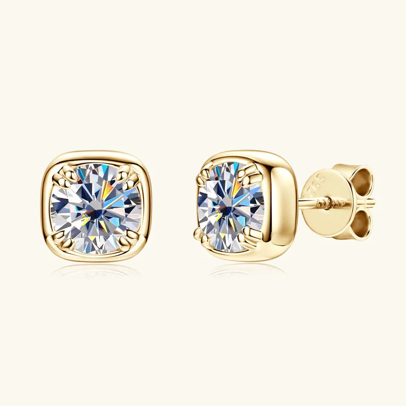 Round Moissanite Square-Setting Stud Earrings — Gold-tone stud side view — BandsCo Straps