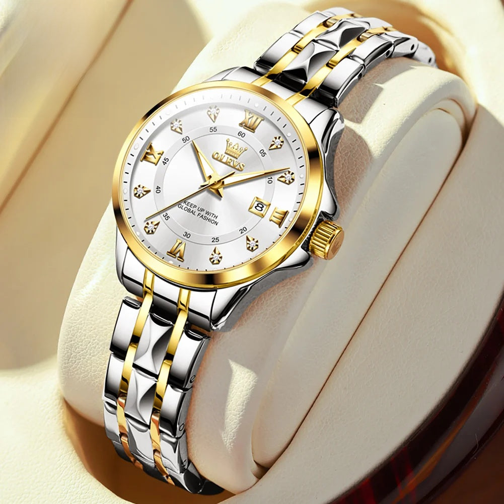Women's 30mm Bracelet Watch with Date — Silver & Gold Tone / White Dial