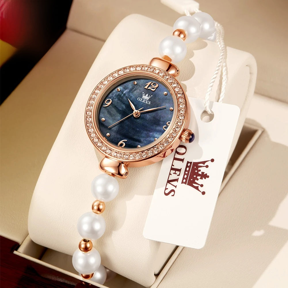 Women's Faux Pearl Bracelet Quartz Watch — Blue — BandsCo Straps