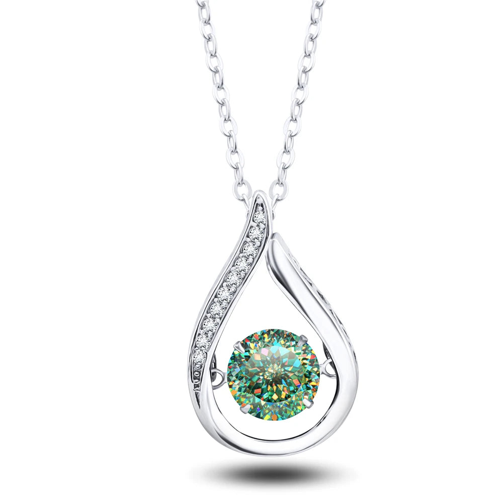 Moissanite Teardrop Necklace, Drop Earrings & Ring Set - Blue green Love Cut pendant