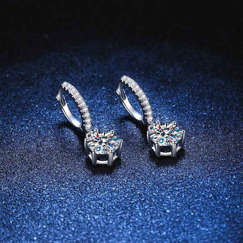 Moissanite Teardrop Necklace, Drop Earrings & Ring Set - Round-stone drop hoops