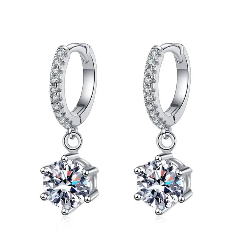Moissanite Teardrop Necklace, Drop Earrings & Ring Set - White drop hoop pair