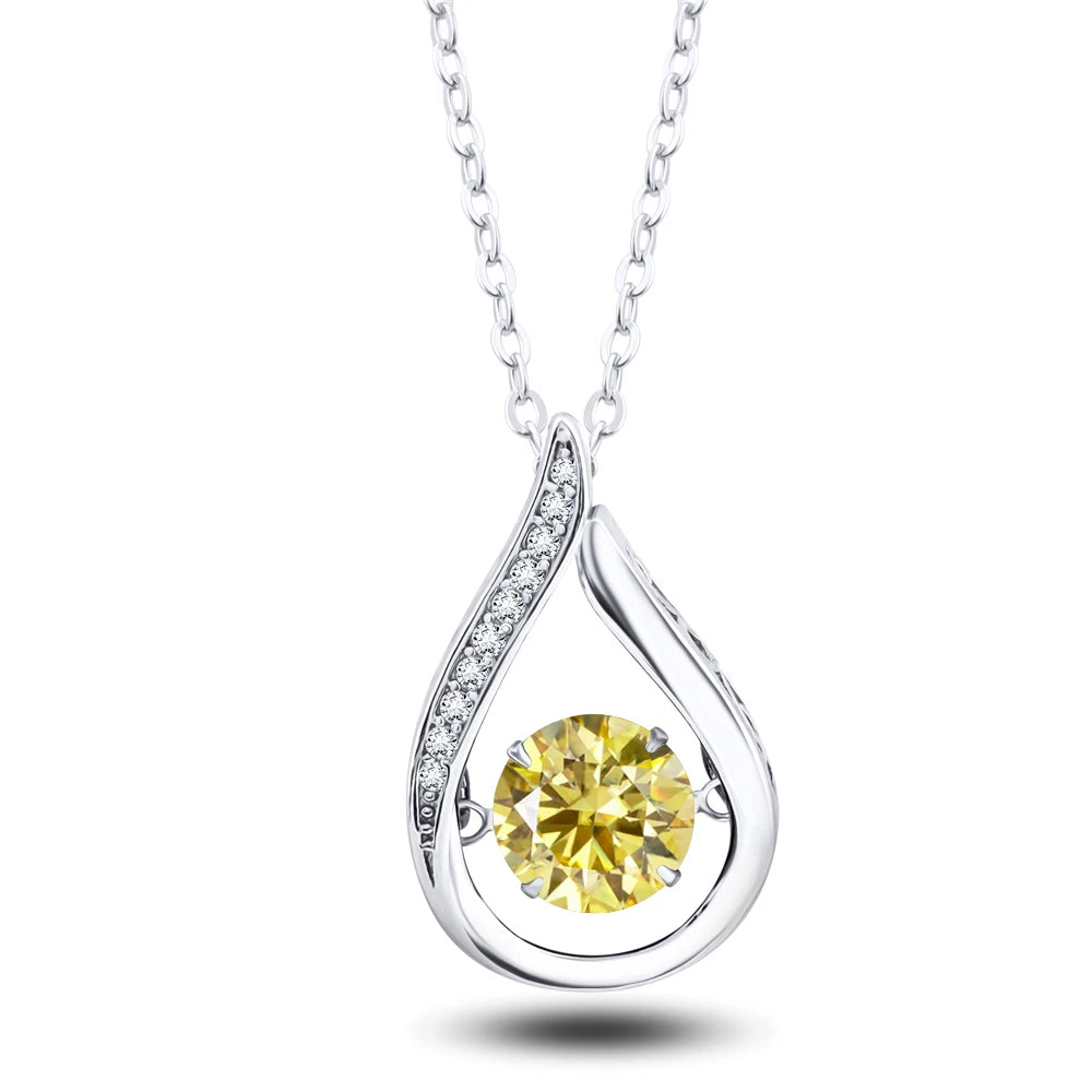 Moissanite Teardrop Necklace, Drop Earrings & Ring Set - Lemon yellow pendant