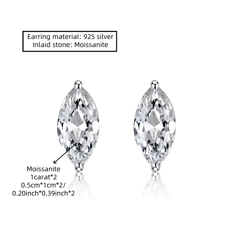 Marquise Moissanite Stud Earrings in 925 Sterling Silver — Stone dimensions