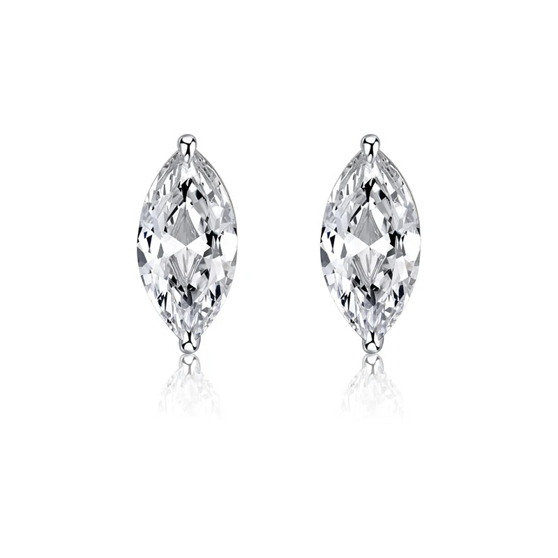 Marquise Moissanite Stud Earrings in 925 Sterling Silver — Silver front view