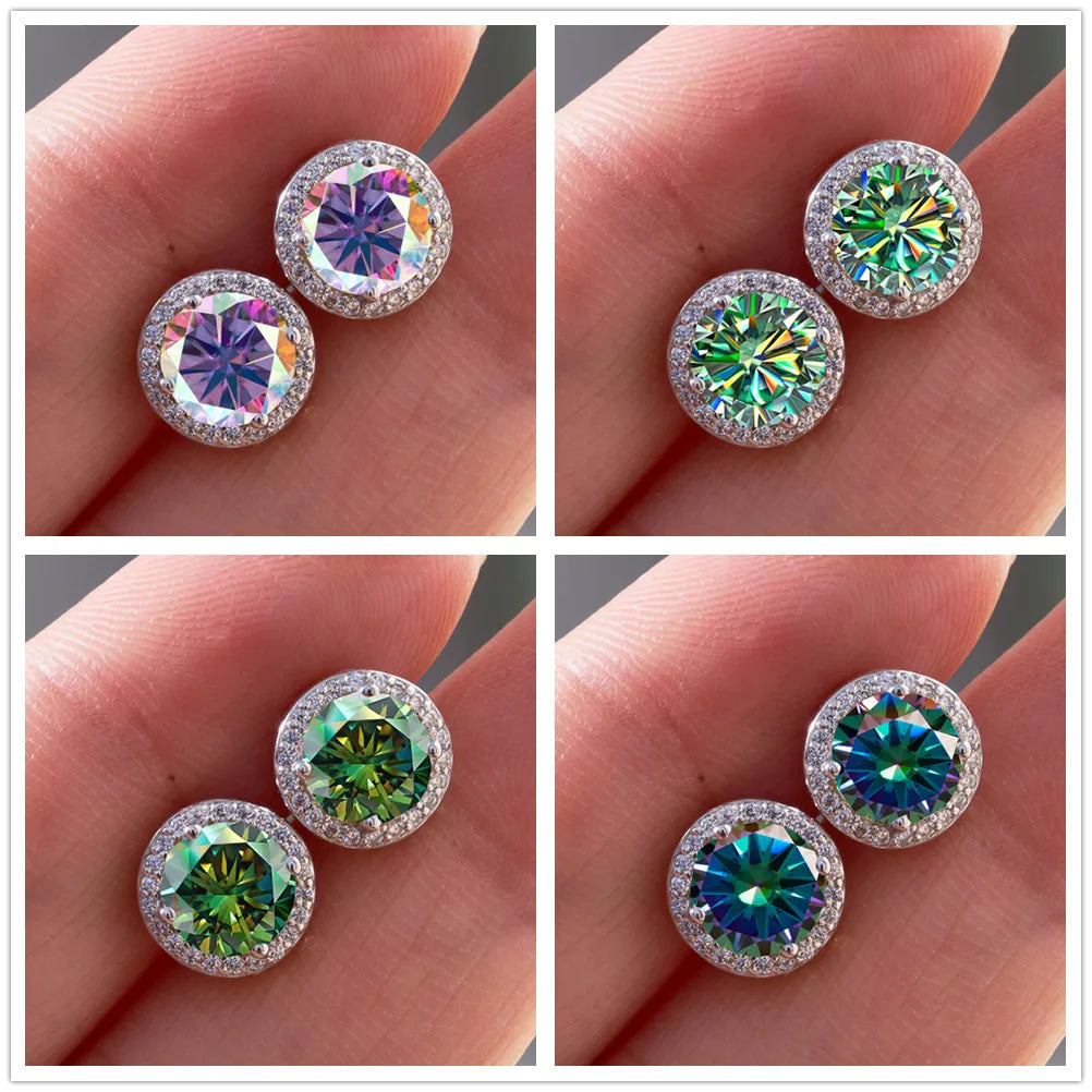 Colored Round Halo Moissanite Stud Earrings - color comparison
