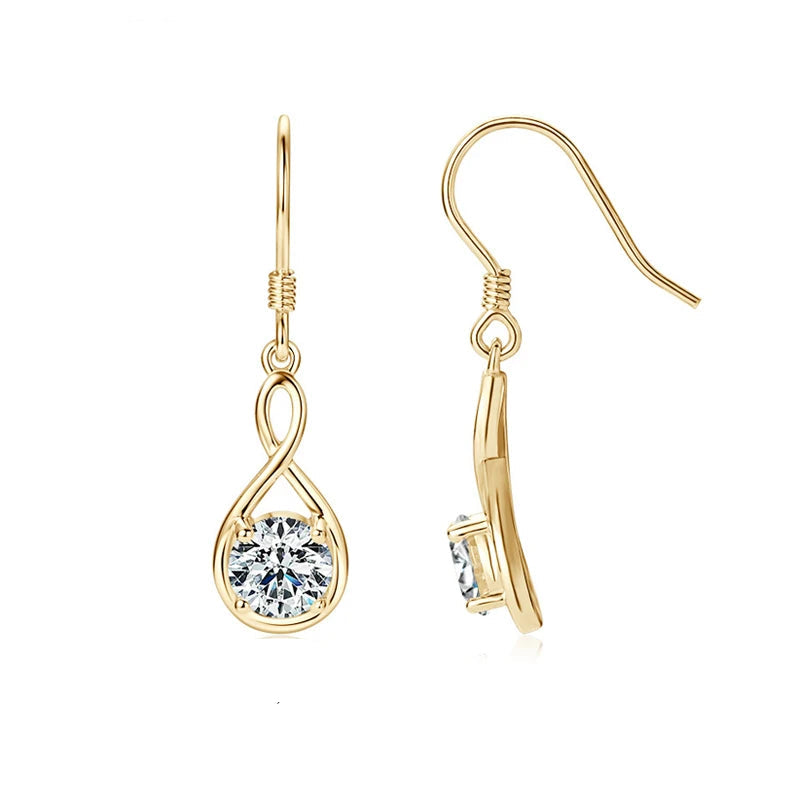Twisted Teardrop Moissanite Hook Earrings in Silver — Gold-tone teardrop hooks