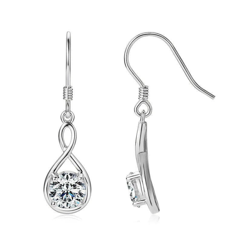 Twisted Teardrop Moissanite Hook Earrings in Silver — Silver teardrop hook pair