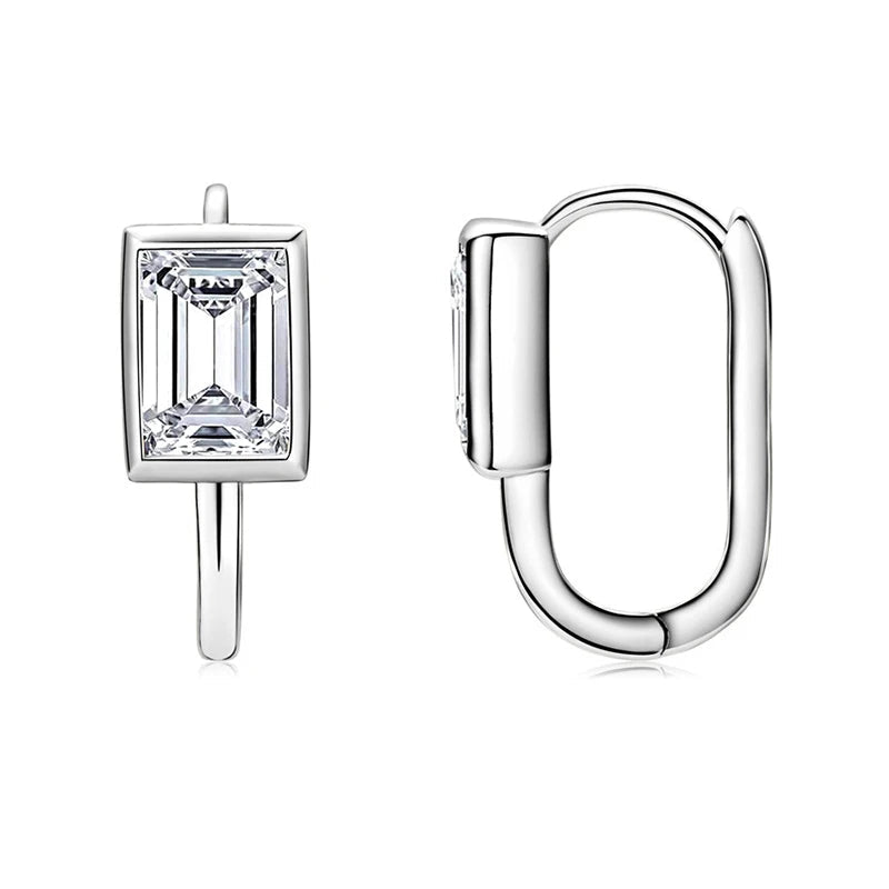 Emerald-Cut Moissanite Hoop Earrings in Sterling Silver — Silver / 1ct each