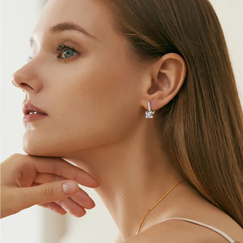 Moissanite Leverback Drop Earrings in Sterling Silver — Earrings worn on the ear