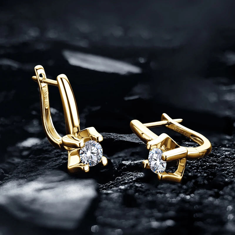 Moissanite Leverback Drop Earrings in Sterling Silver — Gold-Tone leverback pair