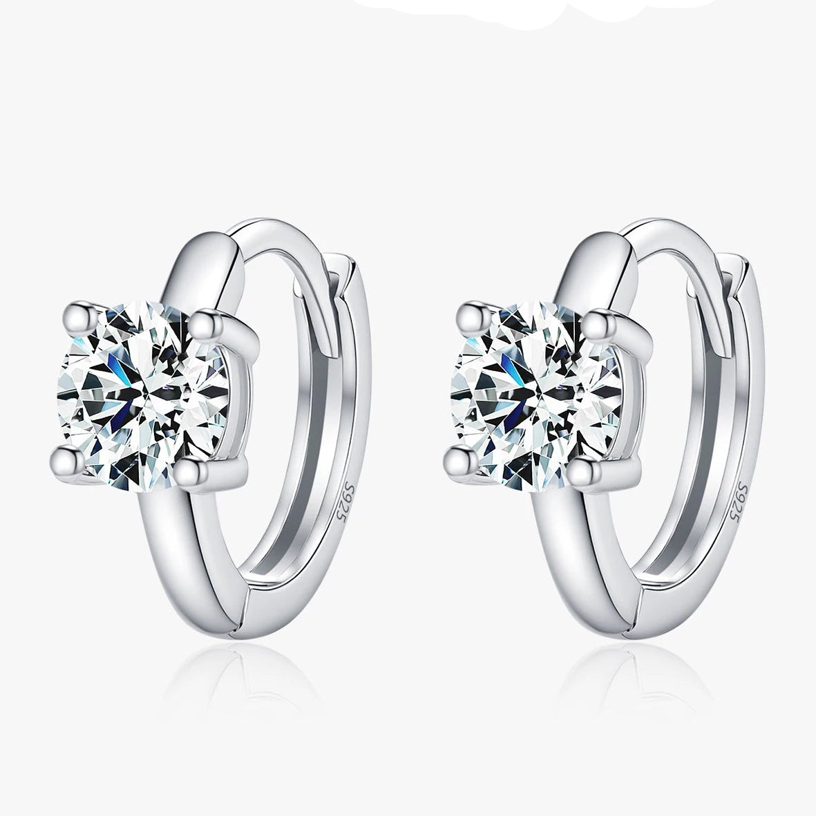 Round Solitaire Moissanite Hoop Earrings in Sterling Silver - Round solitaire hoop pair