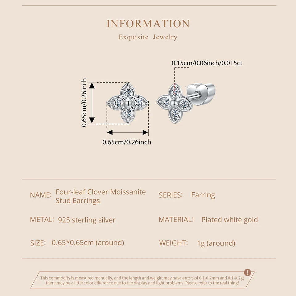 Four-Leaf Clover Moissanite Stud Earrings in Silver — Clover measurement guide