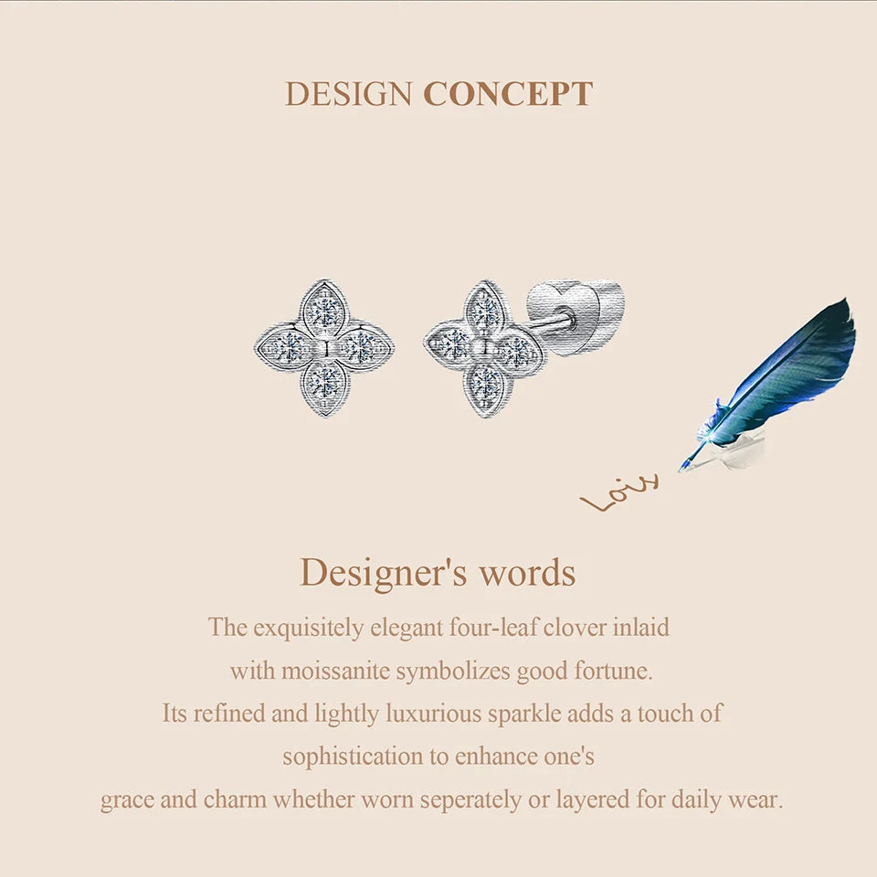Four-Leaf Clover Moissanite Stud Earrings in Silver — Four-leaf design detail
