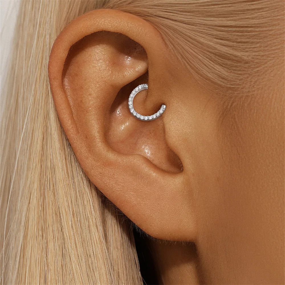 Single Moissanite Earring: Mini Stud & Hoop Styles - hoop worn