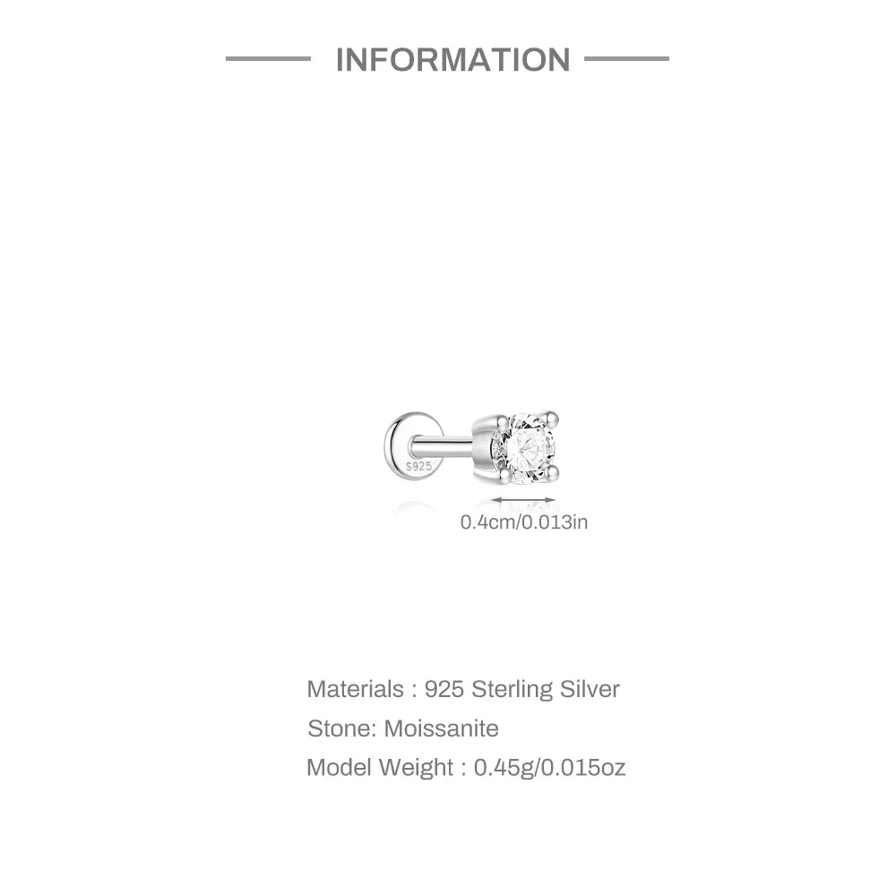 Single Moissanite Earring: Mini Stud & Hoop Styles - selected design dimensions and construction, view 13