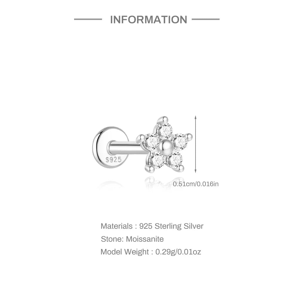 Single Moissanite Earring: Mini Stud & Hoop Styles - flower stud dimensions